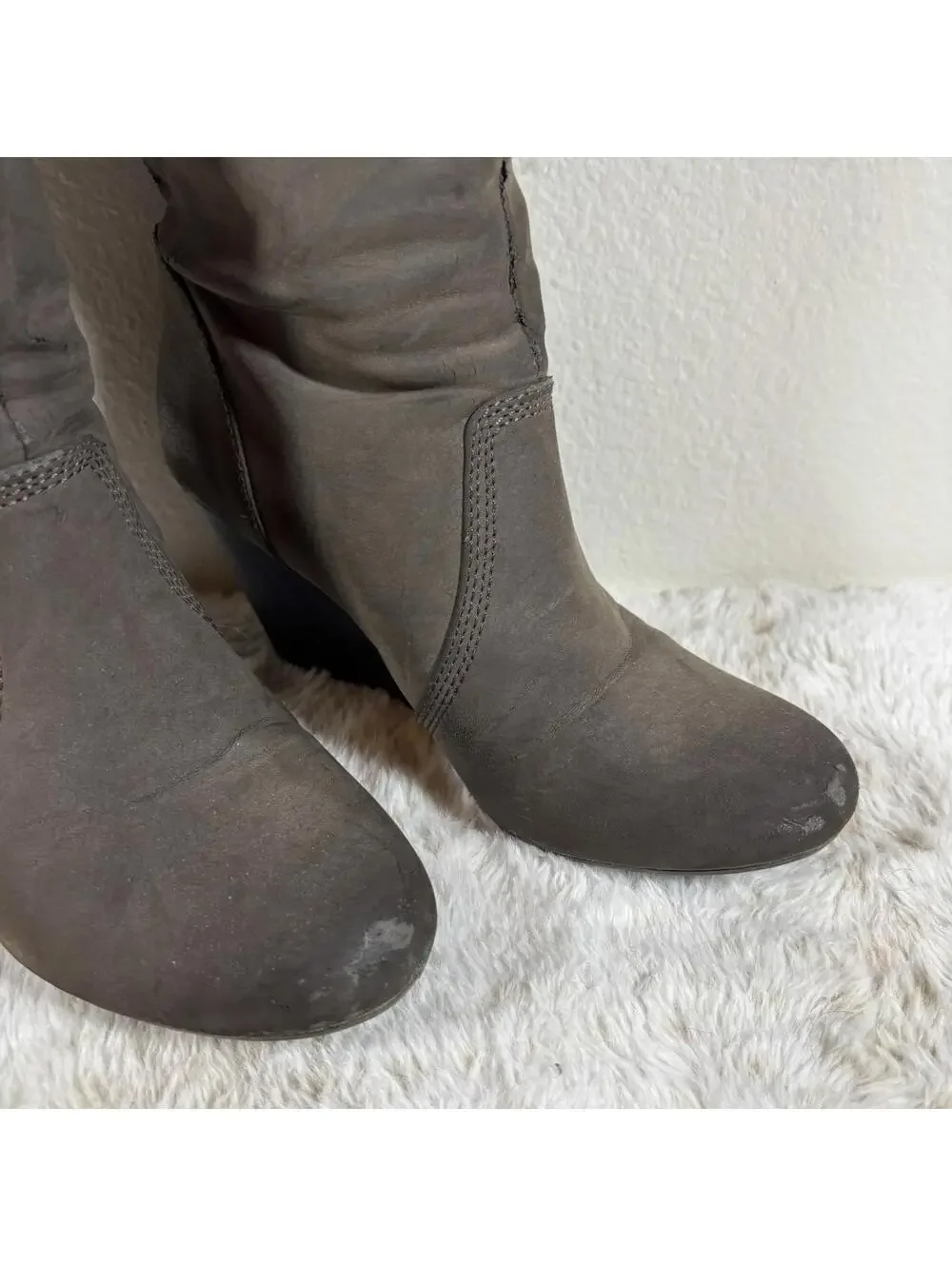 Fergalicious by Fergie Brown Wedge Knee High Boots Womens 7.5M Side Zip